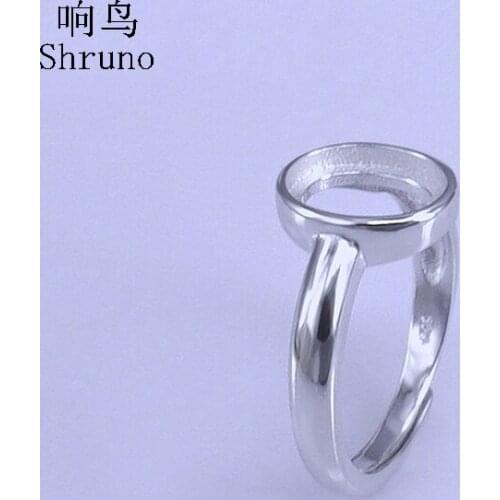 Shruno 8X10mm Oval Cabochon Semi Mount Engagement Wedding Ring Silver 925 Sterling Adjustable Wholesale DIY Gemstone