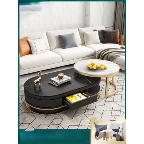 Modern simple round light luxury rock plate tea table living room marble high sense tea table TV cabinet combination