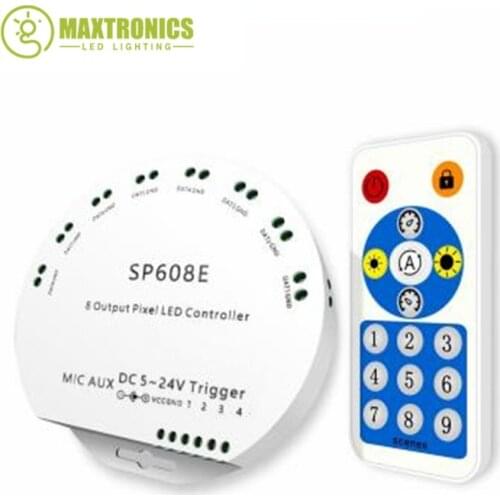 SP608E DC5V-24V WS2812B Music Controller WS2811 WS2815 8CH Signal LED Light Strip Built In Mic IOS Android Bluetooth-compatible