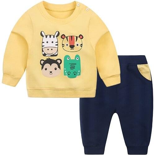 Spring New Baby Clothes Set Fashion Boy Cartoon Animals Long Sleeve O Neck Pullover Sweatshirt + Pant Outwear Sports Suit