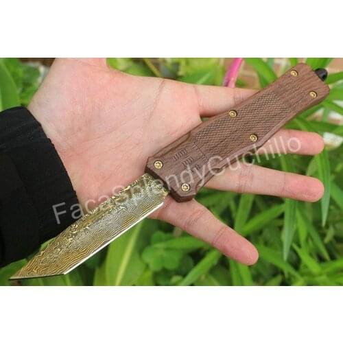 Tactical Dinosaur Troon 161 Wood Pattern Damascus Blade Dual Action Pocket Folding Fixed Blade Knife Fishing Edc Survival Tool
