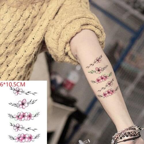 Waterproof Temporary Tattoo Sticker Pink Flowers Leaf Plant Body Art Flash Tattoo Fake Tattoo for Women Men