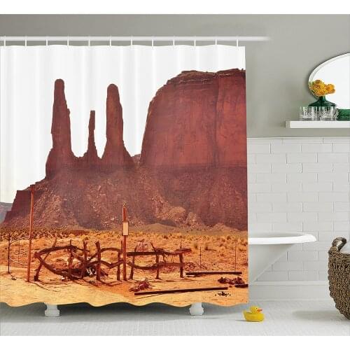 House Shower Curtain Scenic Archaic Monument Valley on Western Desert Odd Formation of Rock and Cliff Print Bathroom Curtains