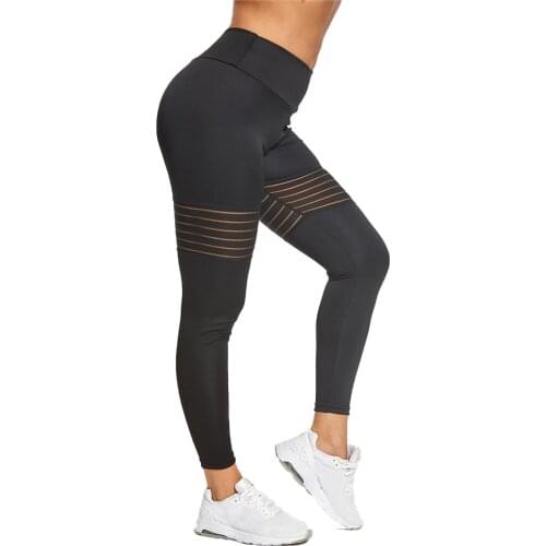 Women’s High Waist Leggings Exercise Pants Hip Lifting Fitness Striped Mesh Stitching Long Pants Workout Trousers 2021 New