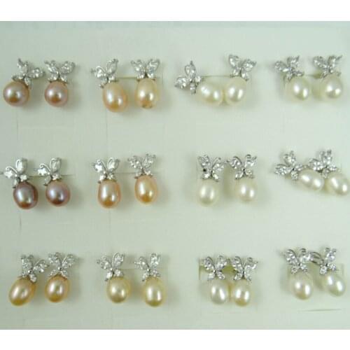 Trendy Elegant 3 Color 8-9mm Natural Freshwater Pearl Earrings Pearl Silver Earrings Jewelry Women For Wedding Party Gift