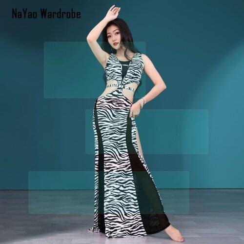 2021 New T5586 Leopard Bare Waist Sleeveless Female Belly Dance Dress Women Belly Dancing Suit Practice Clothes Bellydance Suit