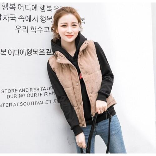 Autumn Winter New Cotton Waistcoat Women Coat Korean Self-cultivation Fashion Corduroy Down Cotton Vest Female Waistcoat E276