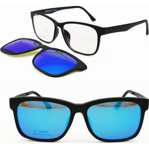 011 ULTEM square shape optical myopia Hyperopia eyeglasses frame with megnatic clip on removable polarized sunglasses for men