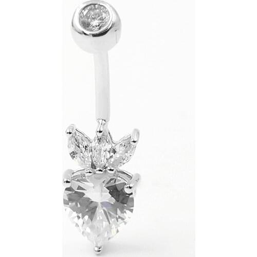 1PCS CZ Belly Button Ring 14G Heart Belly Piercing Dangle Navel Piercing 925 sterling silver Sexy Navel Bar Cute Belly Ring