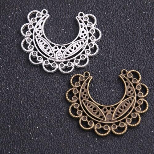 2pcs 33*39mm Two Color Zinc Alloy Necklace Charm Jewelry DIY Hollow Bend Flower Connector Pendant Necklace