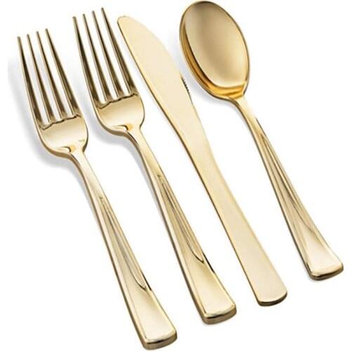3PCS/SET Disposable Gold Cutlery Plastic Wedding Party Tableware Set Bronze Golden Dinner Knife Fork Spoon Birthday