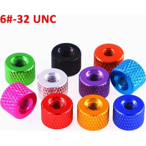 5PCS 6#-32 UNC Coarse Thread Through Hole Round Hand Nuts Knurled Thumb Screws Nuts Aluminum Alloy Multiple Color