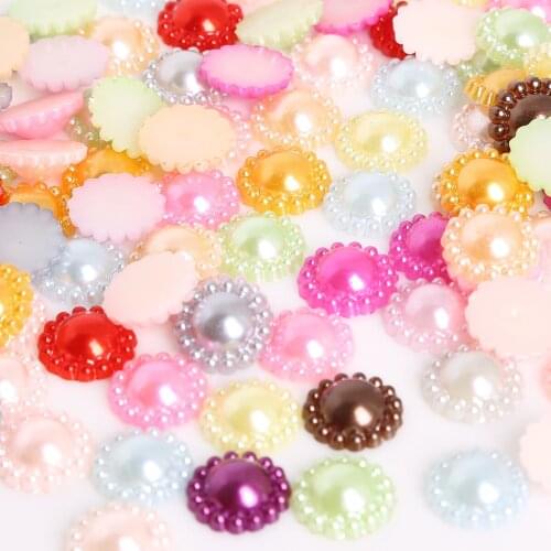 50pcs/lot 12mm Multi Colors Imitation Pearls Half Round Flatback Flower Beads For Scrapbook DIY Decoration