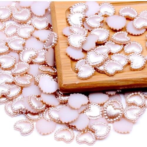 80pcs 10mm Heart Shape Flatback Half Pearls Rhinestone For Nail Art Cellphone DIY Jewelry Crafts Decorations