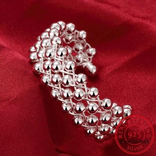 925 Sterling Silver Full Smooth Beads Bangle Bracelet For Woman Wedding Engagement Fashion Charm Party Jewelry