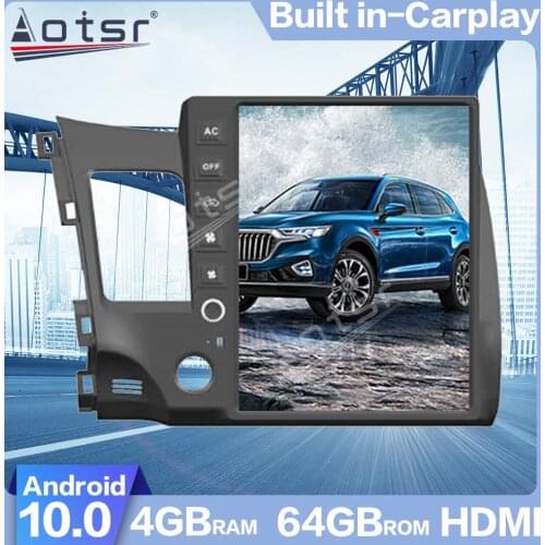 AOTSR For Honda Civic 2008-2011 Android 10.0 Tesla style Vertical screen Car GPS Navigation DSP HDMI Navi Radio Auto stereo