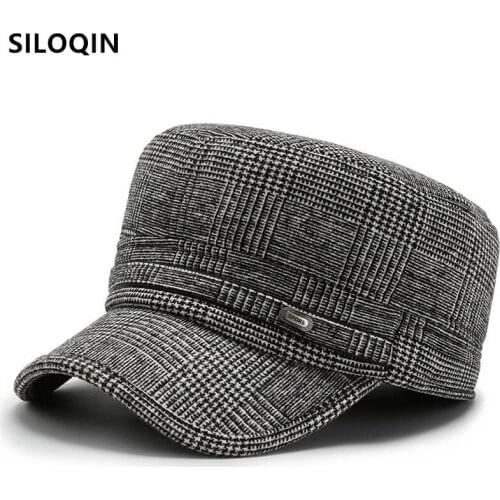 SILOQIN Snapback Cap NEW Mens Winter Warm Navy Military Hats Adjustable Size Casual Sports Caps Middle-aged Dads Earmuffs Hat