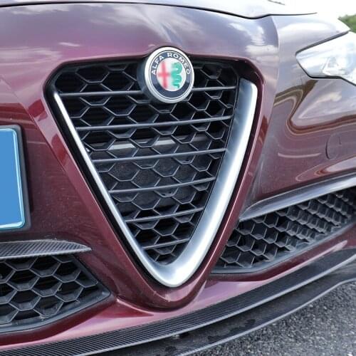 QHCP Car Front Grille Decoration Strip Center Mesh Trim Sticker 3 Colors Carbon Fiber Black Silver For Alfa Romeo Giulia Stelvio