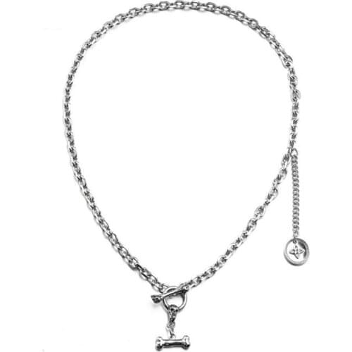 Stainless Steel Halloween Skeleton Bone Tag OT Chain Link Pendant Necklace Jewelry Gift For Him