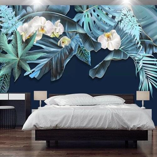 Custom Photo Wallpaper 3D Blue Leaf Flowers Murals Modern Simple Living Room TV Bedroom Home Decor Papel De Parede 3D Wall Paper
