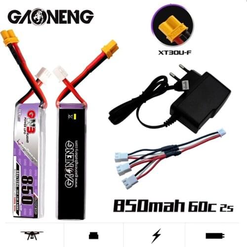 GNB 2S 7.6V Max120C 850mAh 60C HV Lipo Battery XT30U-F Plug +Charger for Happymodel FPV Racing Cine Whoop BetaFPV Drone RC Parts