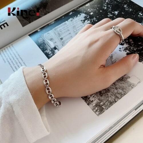Kinel Popular 925 Sterling Silver Retro Old Bracelet Lobster Clasp Adjustable Bracelets for Women Jewelry