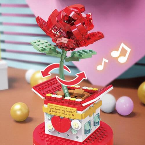 MOC Rose Model Building Blocks Bricks Music Box Diy Eternal Love Creative Interesting Valentines Day Toys Gifts For Lovers