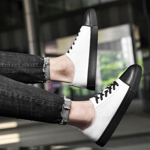 2021 New Breathable Men Casual Genuine Leather Flat Lace-up Sneakers Men Outdoor Lightweight Comfy Driving Footwear Sneakers