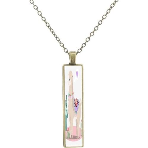 JOINBEAUTY Trendy Fashion Alpaca Pattern Glass Pendant Necklace Jewelry Copper Chain Classic Art Picture For Boyfriend
