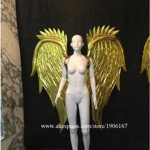 Fashion Show Gold Color Wings Dress Cosplay Carnival Victoria Ballroom Costume Stage Performance DJ Bar TV Show Catwalk Clothes