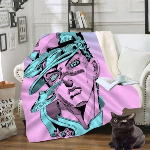 Anime JoJo Bizarre Adventure Sherpa Blanket Print Child Adult Throw Blanket for Beds Home Life Picnic Travel Fashion Thick Quilt