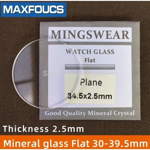 Flat 2.5mm Watch glass Round smooth mineral glass diameter of 30mm ~ 39.5mm Watch parts accessories, 1 pieces