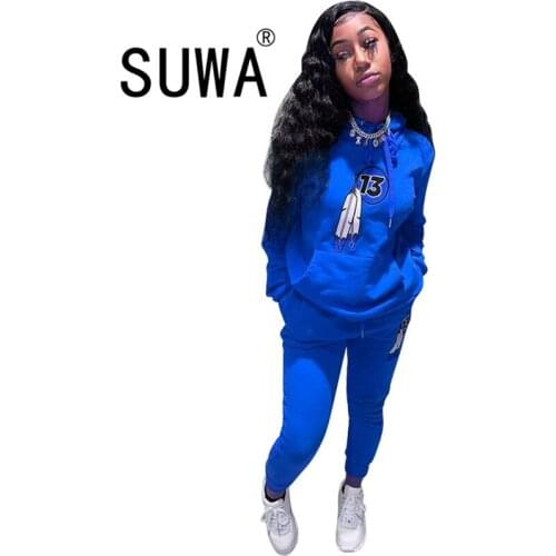 Arabic Numerals Printing Casual 2 Piece Matching Sets Womens Outfits Hoodies Sweatshirt BF Style Jogger Baggy Pants