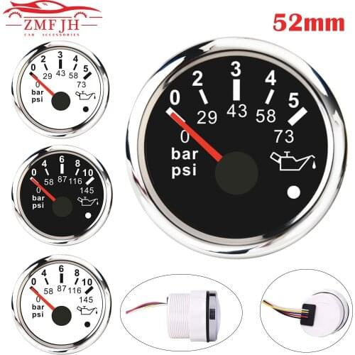 Marine Boat Car Oil Pressure Gauge 52mm Universal Oil Pressure Meter for Car Motorcycle Auto Boat Truck RV with Red Backlight