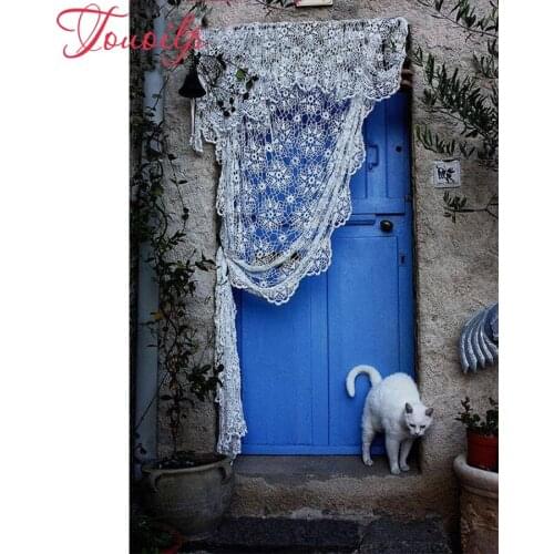 Crafts New Full Scenery Elegant CatS Blue Door Painting 5D Square/round Diamond Painting Rhinestone Needlework Embroidery Cross
