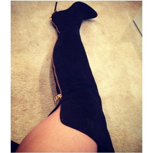 Extrmely Sexy Thin High Heels Over The Knee Boots Women Back Zipper Botas Femenina Black Flock / PU Chaussure Femme 2017