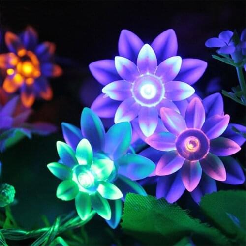 Solar Powered String Lights Outdoor 7M 50 LED Lotus Flower Festoon Fairy Light Decorative Lighting for Garden Fence Decorations