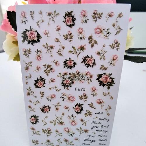 Vintage Flowers 3D Rose Nail Stickers Self-Adhesive Nail Art Decorations Decals Foil Manicure Accessories