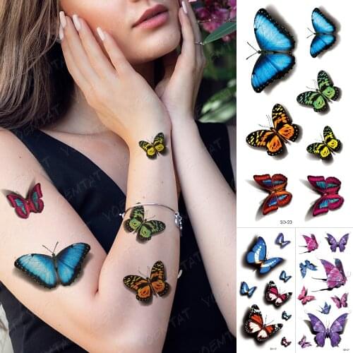 Waterproof Temporary Tattoo Sticker Butterfly Fake Tatto Flash Rose Feather Tatoo Body Art 3D Colorful for Girl Women