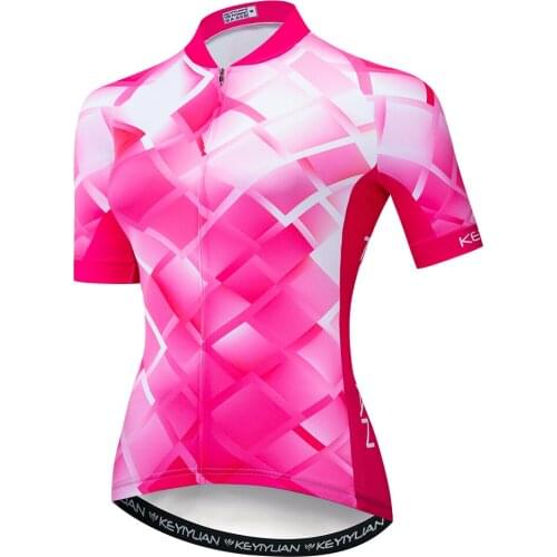 KEYIYUAN Womens Short Sleeve Jersey MTB Road Bicycling Shirt Uniform Breathable Bike Tops Clothing Maillot Cyclisme Femme