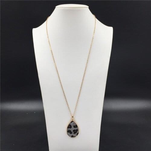 2019 New Arrivlas Feminist Leopard Printed Tear Drop Shape Pendant Long Necklace For Women Sweater Mom Gift Outwear