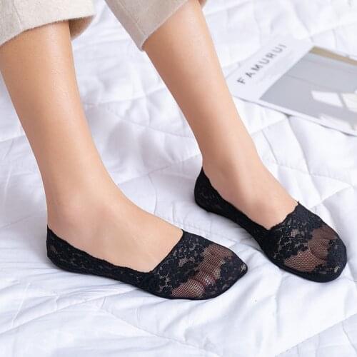 5 Pairs/lot Women Silicone Non-slip Invisible Socks 2021 Summer Solid Color Mesh Ankle Boat Sock Female Cotton Slipper No Show