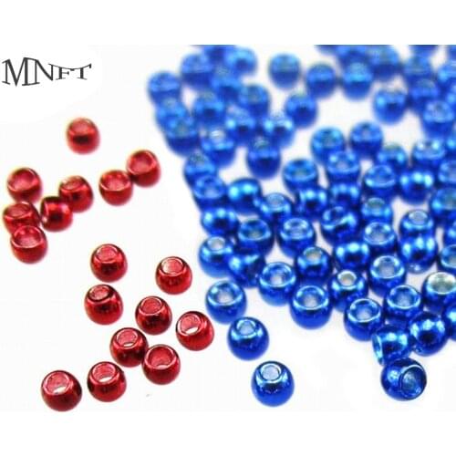 MNFT 50Pcs Brass Bead Red Blue For Nymph Head Fly Fishing Fast Sinking Material Size 1.5mm&2mm