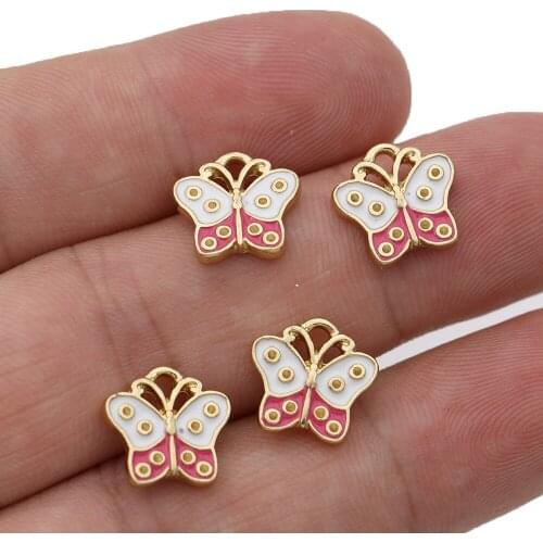 6Pcs Gold Color Pink Enamel Butterfly Charm Pendant for Jewelry Making Earrings Bracelet Necklace Accessories DIY Craft Findings