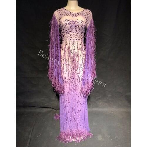 Sparkling Rhinestone Mesh Dress Womens Evening Sexy Luxurious Dresses Prom Birthday Celebrate Outfit Wedding Singer Costume DJ