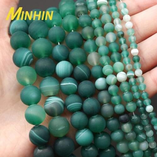MINHIN Natural Dull Polish Matte Green Striated Agates Beads For Jewelry Making 4/6/8/10/12MM Round Stone Beads Accessories
