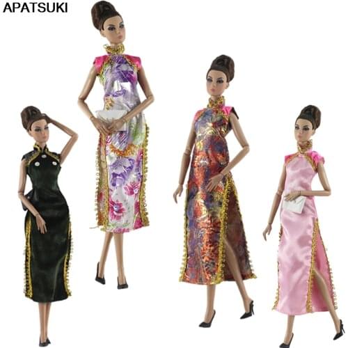 Floral Dress For Barbie Doll Clothes Gown Chinese Qipao Cheongsam Evening Dresses For Barbie Dolls Outfits 1/6 Doll Accessories