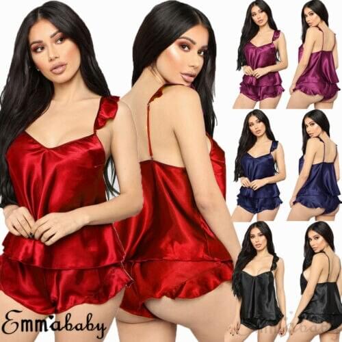 Women Sexy Comfortable Ribbon Fabric Sleepwear Night DressNightgown Sleepwear Jumpsuit Pyjamas Set