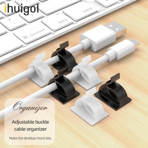 Ihuigol 10pcs Self Adhesive Cable Organizer Wire Holder Clamp Fixed Winder Charging Desktop Power Cord Management for Car Office