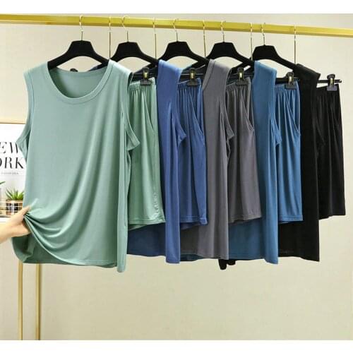 Modal Pajamas Set Man Sleeveless Shirt Shorts 2Piece/Set Summer Casual Men Elastic Big 6XL Size Black Sleepwear Fashion Homewear